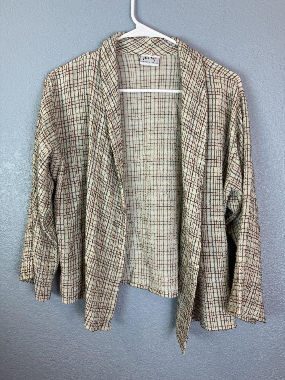 Habitat Jacket Womens Medium Plaid Textured Open Front Lightweight Boho USA